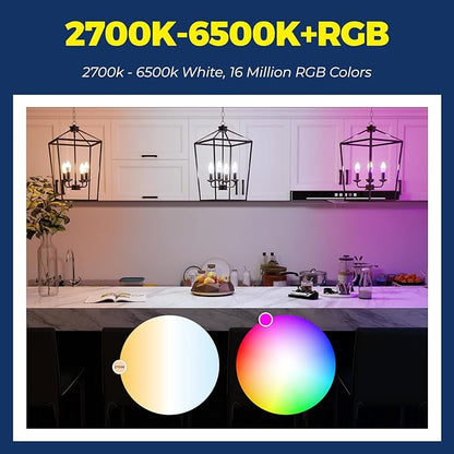 Lightinginside E12 Smart Light Bulbs 60W Equiv., 500LM 6W RGBCW Candelabra Chandelier Candle Bulb Works with Alexa/Google Home/Smart Life, 2.4G WiFi Bluetooth Bulbs, No Hub Required, ETL Listed, 5PCS