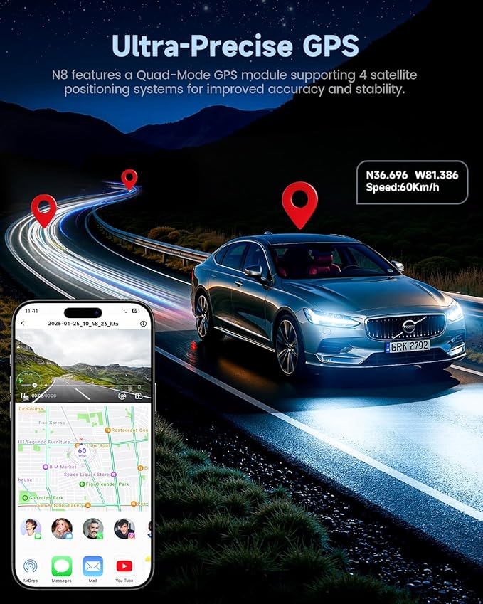 COOLCRAZY Dash Cam Front Rear - 4K+1080P Full HD Dashcam Free 64GB Card, with 5G WiFi GPS, Dual Dash Camera for Cars with 3" IPS Screen, Night Vision, HDR, App Control, 24H Parking Mode, Loop Record