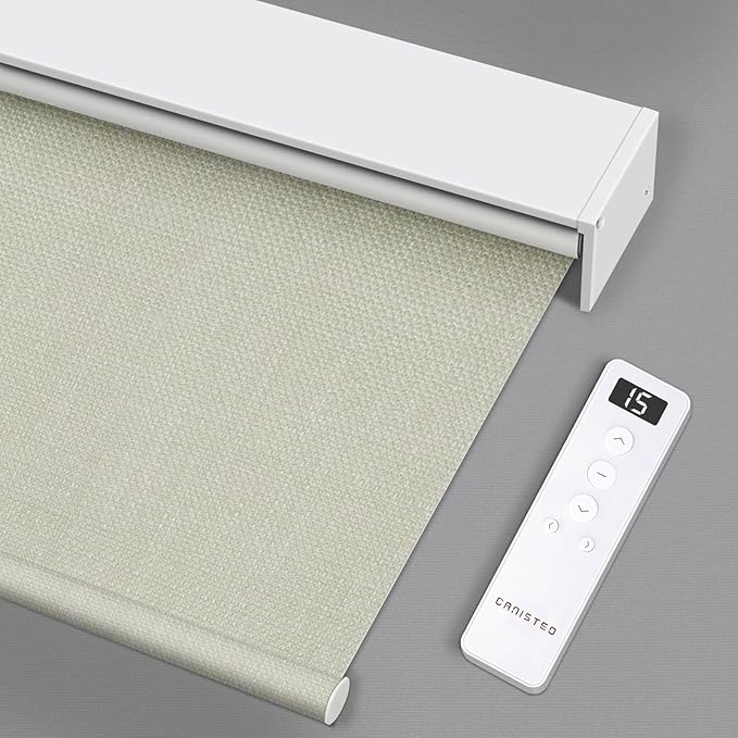 Motorized Blinds Roller Shade with Remote: 100% Blackout, Electric Blinds Compatible with Alexa/Google Home/Apple Homekit, Cream