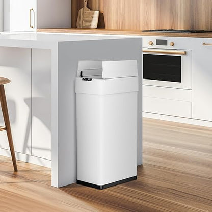 Automatic Trash Can,16 Gallon Touchless Motion Sensor Trash Bin, Smart Garbage Can with Soft-Close Lid, Bag Retainer Ring and Display Light,for Kitchen,Living Room Office (White, 60L)