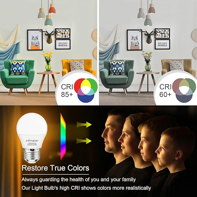 comzler Small Light Bulb, 60W Equivalent Light Bulbs, 6W 2700K Soft White, 600 Lumens Non-Dimmable LED Bulb, E26 Standard Screw Base A15/G45 Shape LED Appliance Bulb Refrigerator 8-Pack
