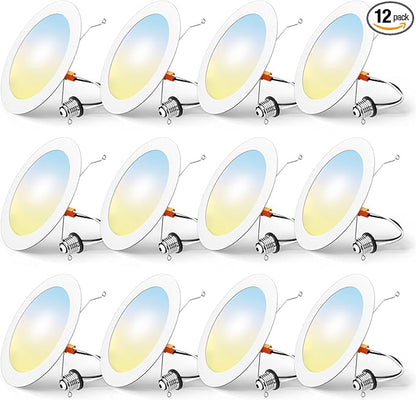 FREELICHT 12 Pack Retrofit LED Recessed Lighting 6 Inch, Selectable 2700K/3000K/4000K/5000K/6000K, Dimmable Flat LED Can Lights, 10W=110W, 1000LM, IC & Damp Rated, ETL & FCC, White
