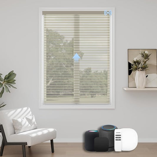Motorized Sheer Shades with Remote, Automatic Dual-Layered Shades for Windows, Smart Light Filtering Blinds Compatible with Alexa, Custom Size (Light Filtering Golden Brown)