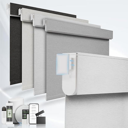 No Drill Motorized Blinds with Remote, No Tools Automatic Blinds for Window, Blackout Motorized Shades, Light-Filtering Smart Blind, Rechargeable, Customized Size, White
