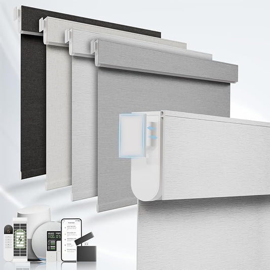 No Drill Motorized Blinds with Remote, No Tools Automatic Blinds for Window, Blackout Motorized Shades, Light-Filtering Smart Blind, Rechargeable, Customized Size, White