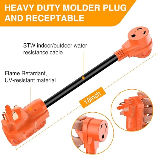 Nilight 50 Amp to 30 Amp RV Plug Electrical Adapter Cord Dogbone 18 Inch | 14-50P 50A Male Plug TT-30R 30A Female Receptacle Convert 50AMP Campground Power to 30A for 30A RV Camper Trailer Not for EV