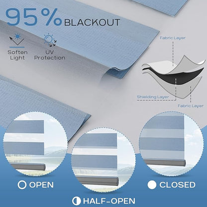 Motorized Zebra Blinds Compatible with Alexa Smart Dual Layer Shades with Control Remote Roller Blinds Automatic Shades for Smart Home and Office Customized Size (95% Shading - Sky Blue)