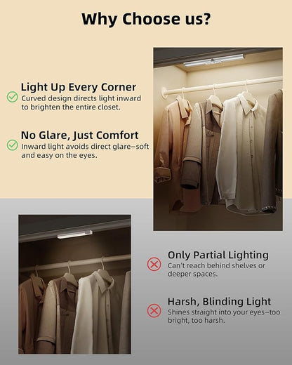 EZVALO 15-inch Motion Closet Lights with Rotatable Sensor, Rechargeable Under Cabinet Lighting, No-Glare, 3 Color Temps & Dimmable LED Sensor Light Indoor for Pantry, Wardrobe - 2 Pack