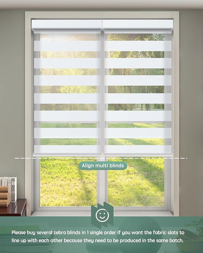 Yoolax Motorized Zebra Blinds Works with Alexa, Motorized Blinds with Remote Custom Size, Privacy Electric Zebra Shades for Windows (80% Shading White)
