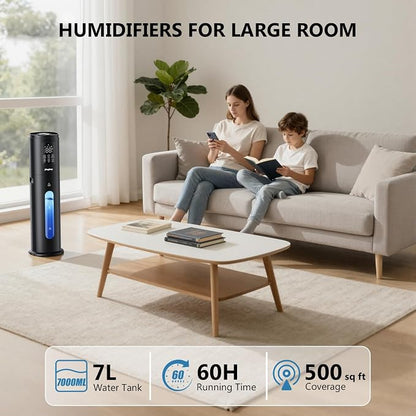 Humidifiers for Bedroom Large Room Humidifiers for Home,7L/1.85Gal Large Humidifier with Smart App & Remote Control, 4 Mist Levels Cool Mist Humidifiers Black