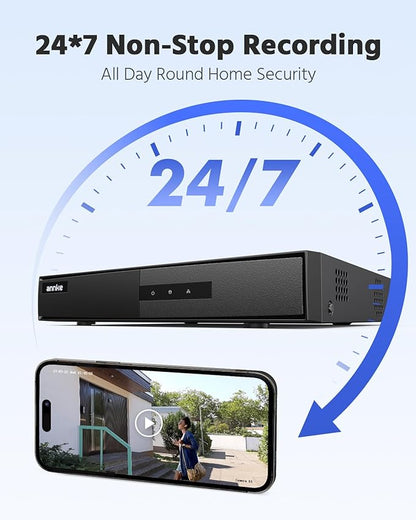 ANNKE 8 Channel DVR for Security Camera, 3K Lite Hybrid 5-in-1 CCTV Digital Video Recorder, Supports 8CH TVI/AHD/CVI/CVBS Analog and 2CH IP Cameras, 24/7 Video Recording for Home Surveillance, 1TB HDD