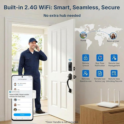 WiFi Smart Door Lock - Keyless Entry Door Lock for Front Door, Fingerprint Door Lock with App Control, 5-in-1 Touchscreen Deadbolt with 6 Keys & 2 NFC Cards, Built-in 2.4G WiFi