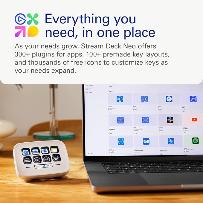 Elgato Stream Deck Neo, 8 Customizable Keys, 2 Touch Points | Automates repetitive tasks, Compatible with Zoom, Teams, Office apps, Smart home control, Zero-plastic packaging