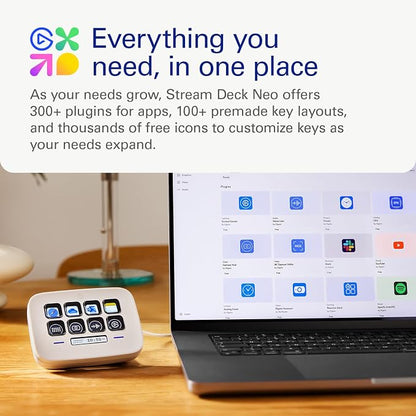 Elgato Stream Deck Neo, 8 Customizable Keys, 2 Touch Points | Automates repetitive tasks, Compatible with Zoom, Teams, Office apps, Smart home control, Zero-plastic packaging