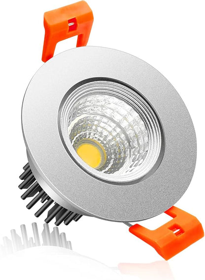 LightingWill 2Inch LED Recessed Ceiling Light, 3W Dimmable LED Downlight, 60 Beam Angle COB Recessed Lights with Driver, Daylight White 5000K-5500K, 25W Halogen Bulbs, Silver 1Pack