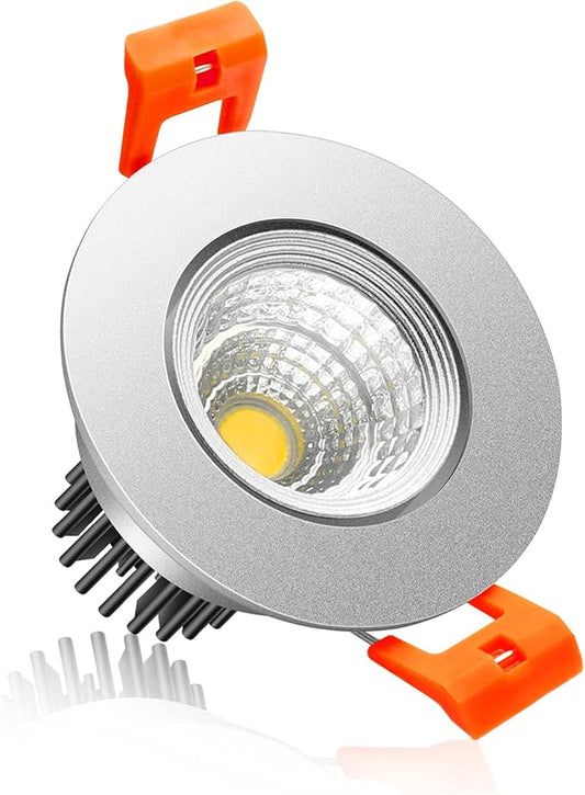 LightingWill 2Inch LED Recessed Ceiling Light, 3W Dimmable LED Downlight, 60 Beam Angle COB Recessed Lights with Driver, Daylight White 5000K-5500K, 25W Halogen Bulbs, Silver 1Pack