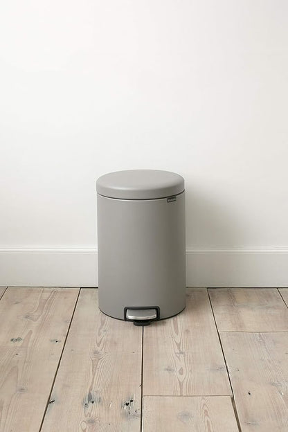 Brabantia Step-On Trash Can | Mineral Concrete Gray | 5.3 Gallon / 20L | Bathroom, Bedroom, Office Trash Can, Light Pedal, Handle & Removable Inner Bucket | 9.9 x 13.3 x 16.2 | + Trash Bags