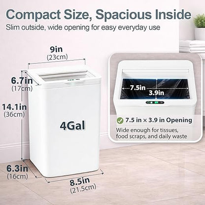 Rechargeable Motion Sensor Trash Can, 4 Gallon Bathroom Trash Can with Lid, Touchless Automatic Smart Slim Garbage Can for Narrow Spaces, Office, RV, Bedroom