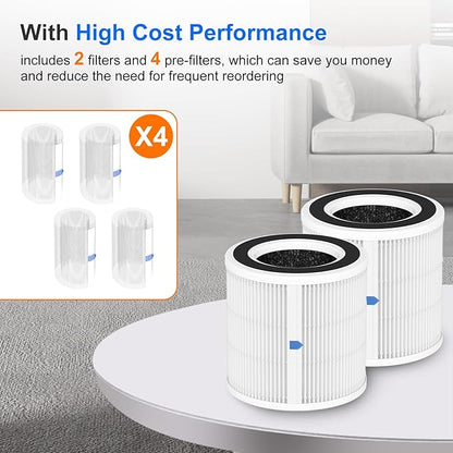 2 Pack H7129 H7128 Replacement Filter Compatible with GoveeLife H7129 H7128 Smart Air Purifiers, 3-in-1 H13 True HEPA Filters for Govee Air Purif-ier, 4 Extra Pre-Filters