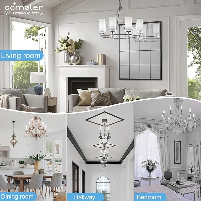 comzler E12 Ceiling Fan Light Bulbs, LED Candelabra Bulbs, 5 Watt (60 Watt Equivalent), Daylight 5000K LED Chandelier Light Bulbs, Candle Bulb Small Base for Chandelier, Non-Dimmable (6 Pack)