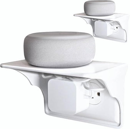 Power Perch Horizontal Outlet Shelf Organizer for Alexa Echo Dot Speakers, Phone - Wall Outlet Holder with Cord Storage Strap - Socket Shelf Bathroom Kitchen Counter Charging Station - White 2 Pack