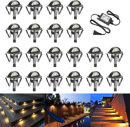 Sumaote Outdoor Deck Steps Lights, 20 Pack Half Moon Low Voltage LED Deck Post Lights 3000K Warm White Landscape Lighting for Garden Railing Stair Post Fence Decor