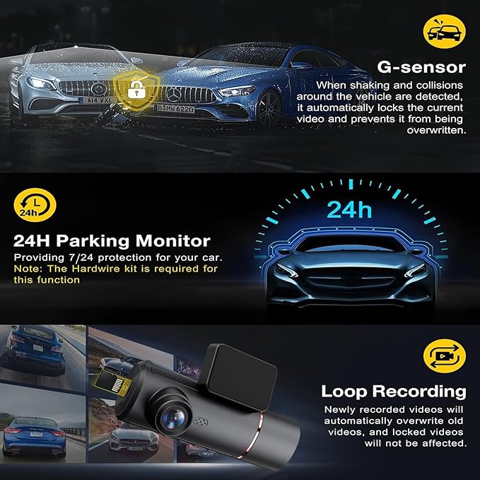 ChannelsTriple 3-in-1 Dash Cam | 4K Front, 1080P Interior & 1080P Rear Camera | with Wi-Fi Dashboard Camera | Parking Surveillance | Loop Recording | 64GB Card Included | Compatible with All Vehicles