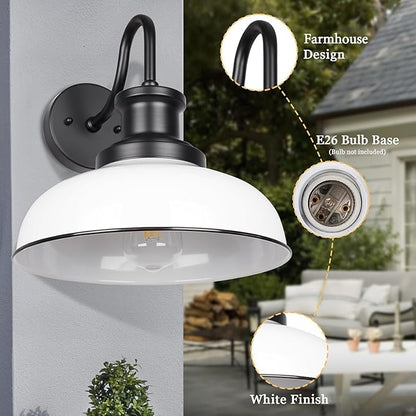 Outdoor Barn Light, Rustic Outdoor Wall Sconce, Farmhouse Exterior Wall Mount Light, Vintage Indoor Wall Lighting Fixture, Industrial White Lantern Lamp for Porch, Garage, Patio, RZ007 WH