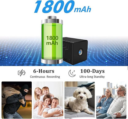 4K Wireless Wifi Camera,Upgrade 4K,1800mAh Battery Powered,WiFi Wireless Nanny Cam Home Security Camera Tiny Office Secret Surveillance Cam with 100 Days Standby AI Human Detection Auto Night Vision
