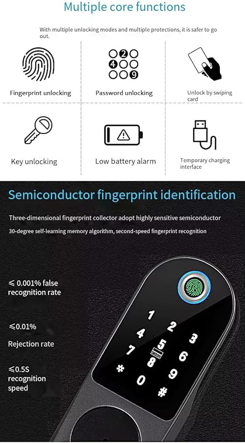 Generic Courtyard iron door lock home electronics fingerprint door lock smart door rim lock, Black