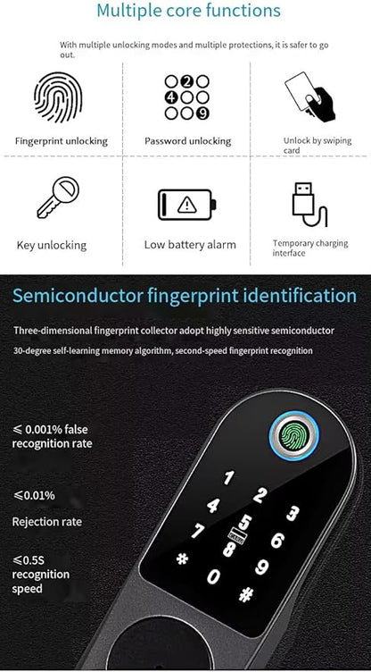 Generic Courtyard iron door lock home electronics fingerprint door lock smart door rim lock, Black
