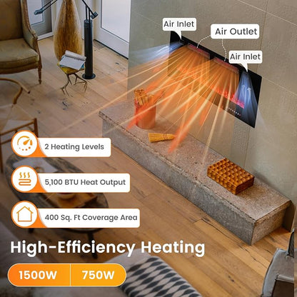 COSTWAY Ultra-Thin Smart WiFi Electric Fireplace 42-inch Wide, Compatible with Alexa & Google Assistant, 750W/1500W Fireplace Heater with 12 Flame and Flame Bed Colors, Remote/APP Control, Black