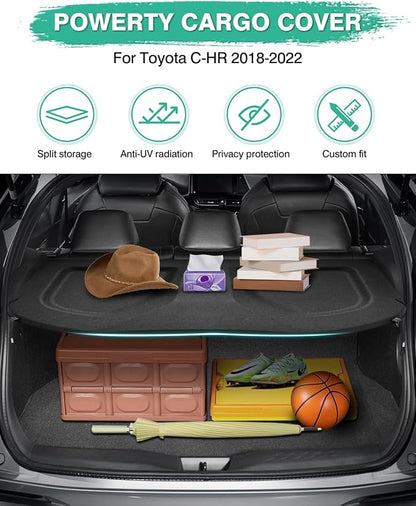 Powerty Cargo Cover for Toyota C-HR 2018-2022 Accessories Trunk Security Shield Shade CHR Trunk Cover Black (Can Withstand The Load)