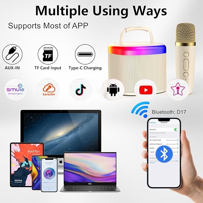 HWWR Mini Karaoke Machine for Kids, Mini Bluetooth Speaker with 2 Wireless Microphones for Kids Singing Home Party, 2025 Popular Birthday Gifts Toys for Girls Boys Age 3-12+