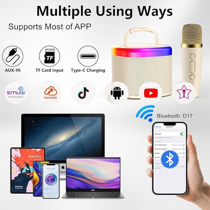 Mini Karaoke Machine, Portable Bluetooth Speaker with Microphone for Kids Singing Home Party, Christmas Halloween Kids Birthday Gifts, Music Toys for Girls Boys 3-12+ Years Old