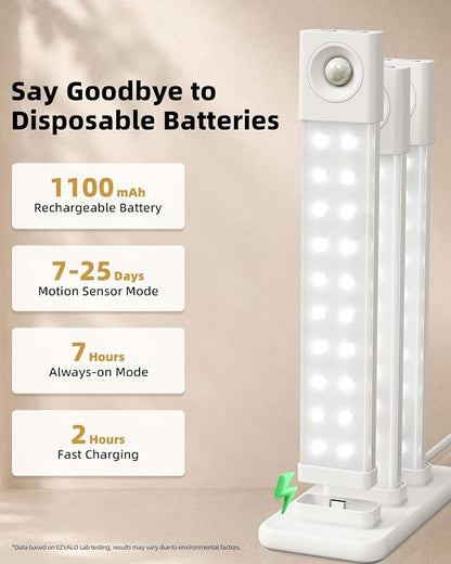 EZVALO 6 Pack 8 inch Under Cabinet Lighting with Charging Station, Rechargeable Motion Sensor Lights, Wireless Magnetic LED Closet Lights, 3 Color Temperatures, Dimmable for Kitchen, Pantry, Stair