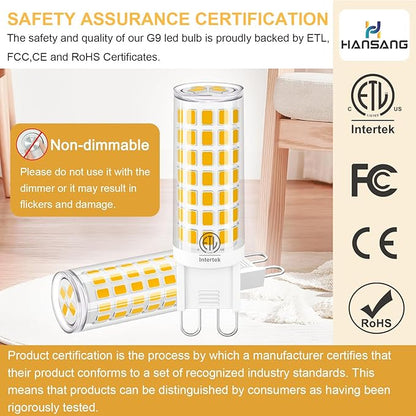 G9 Led Bulb,6W(60W Halogen Bulb Replacement), Chandelier Light Bulbs,88 LEDs,Warm White 3000K,Non-dimmable,G9 Bi Pin Base,360° Transparent Plastic,550LM,Pack of 6