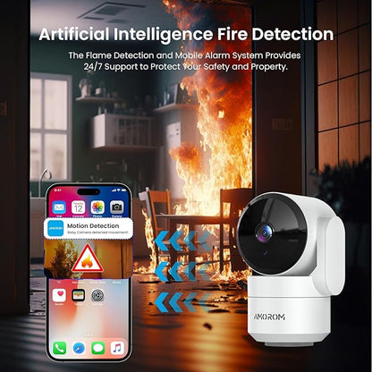 AMOROM Indoor Camera for Home Security 360°, 1080p Pet Cameras with Pan&Tilt, Night Vision, Motion Detection, 2-Way Audio, Compatible with Alexa/Google Assistant, 2.4GHz WiFi, 2 Pack