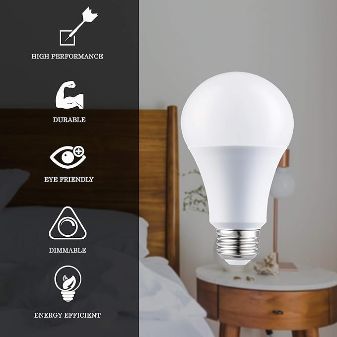A19 LED Light Bulbs - E26 Base, 75W, 1100 Lumens, Soft White 3000K Illumination - Dimmable, Energy Saving Outdoor & Indoor Home, Commercial Lighting - 80+ CRI, 10-Year Life - 4-Pack