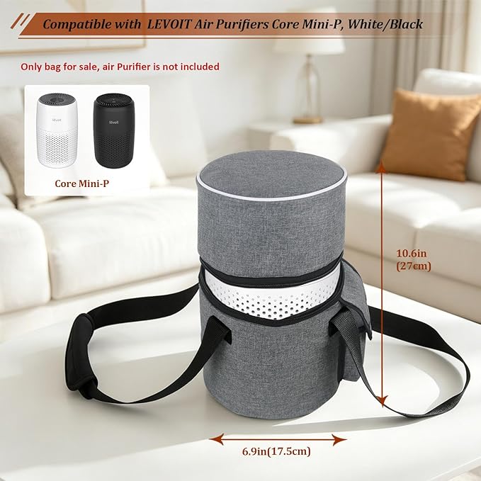 Carrying Bag for LEVOIT Core Mini-P Air Purifiers, Portable Core Mini-P Air Purifiers Travel Case Bag With Accessory Pocket & Handle, Travel, Hotel, Camping, Car, Home, Office (Gray)