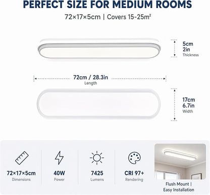 28.3 Inch Modern Smart LED Ceiling Light,40W High Brightness Linear Flush Mount Light Fixture,Dimmable Long Led Ceiling Lamp with Remote Control for Kitchen,Garage,Hallway,Laundry,Study Room