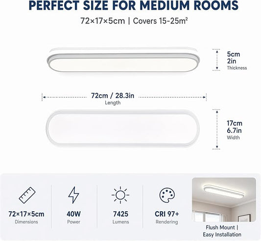 28.3 Inch Modern Smart LED Ceiling Light,40W High Brightness Linear Flush Mount Light Fixture,Dimmable Long Led Ceiling Lamp with Remote Control for Kitchen,Garage,Hallway,Laundry,Study Room