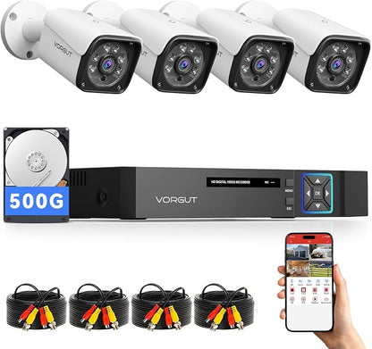 Wired Security Camera System Outdoor, 4X 3MP CCTV Camera, 500G HDD