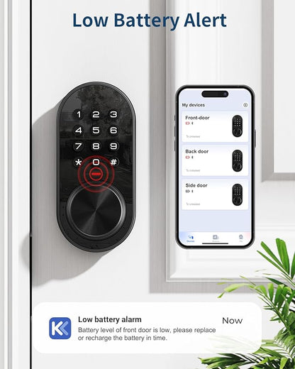 TEEHO TE341 Smart Keyless Entry Door Lock with App Control, Digital Keypad Bluetooth Electronic Deadbolt with Auto Lock, Easy Installation - Black