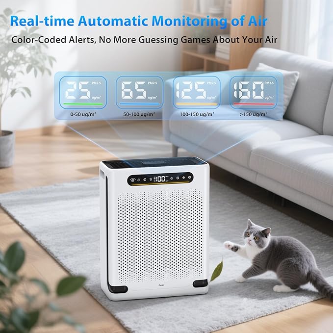 FreAire Air Purifiers for Home Large Room Up to 2600 Ft², HEPA Air Purifier with Washable Filter & Air Quality Display, Powerful Turbo Mode Air Cleaner for Pet Hair Odors Smoke Dust, HAP605