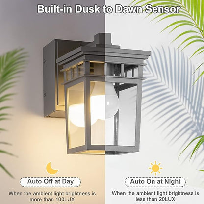 Outdoor Porch Light with GFCI Outlet Built in, Dusk to Dawn Outdoor Lighting with Clear Glass Shade, Waterproof Outdoor Wall Sconce Exterior Lights for House Garage Front Door, Bulb Included(Gray)