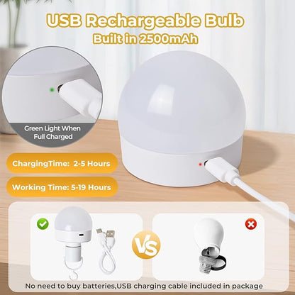 Rechargeable Light Bulb with Remote and Timer Rechargeable Magnetic Bulbs for Sconces and Lamps E26 Battery Light Bulb 3 Color Temperatures,15 RGB Colors,2 Pack