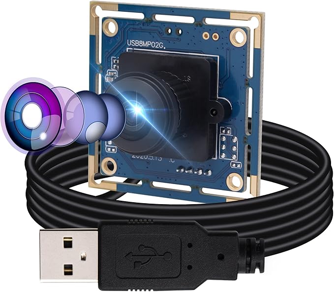 8MP USB Camera Module - Wide Angle 180-Degree Fisheye Lens Webcam Board for Computer, IMX179 4K Security CCTV Camera for Raspberry Pi Mac