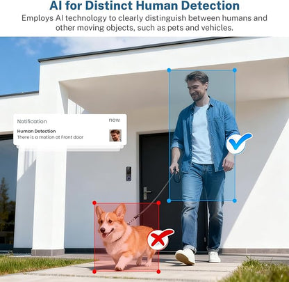 1080p Video Doorbell Camera Wireless for Home, Indoor and Outdoor, Cloud Storage (Subscription Required), Receiver Notification, Night Vision, 120° View, Battery Powered