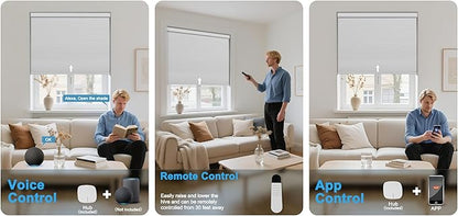 BERISSA Motorized Cellular Shades, Blackout Smart Honeycomb Blinds with Remote Control & Hub, Custom Room Darkening Automatic Cellular Window Blinds for Home Office, Living Room, Door,White